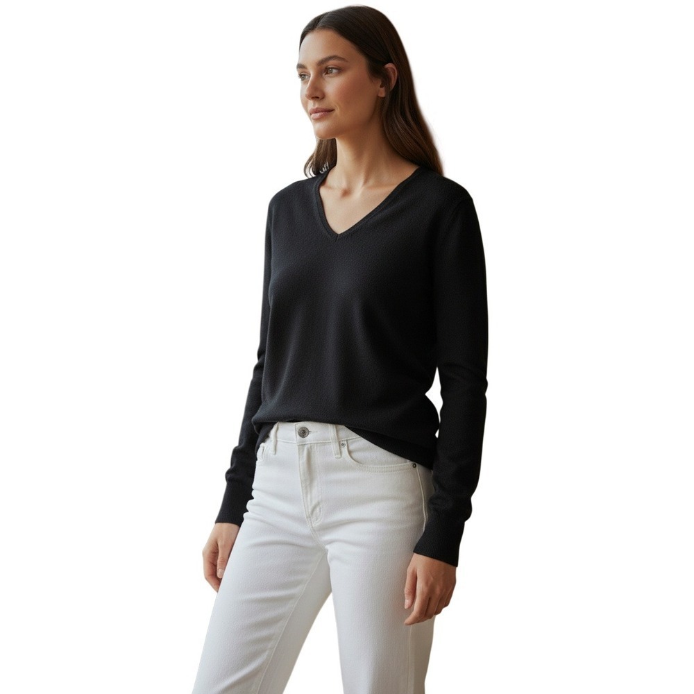 BCBGMAXAZRIA Black V Neck Long Sleeve Knit Sweater Womens Size S